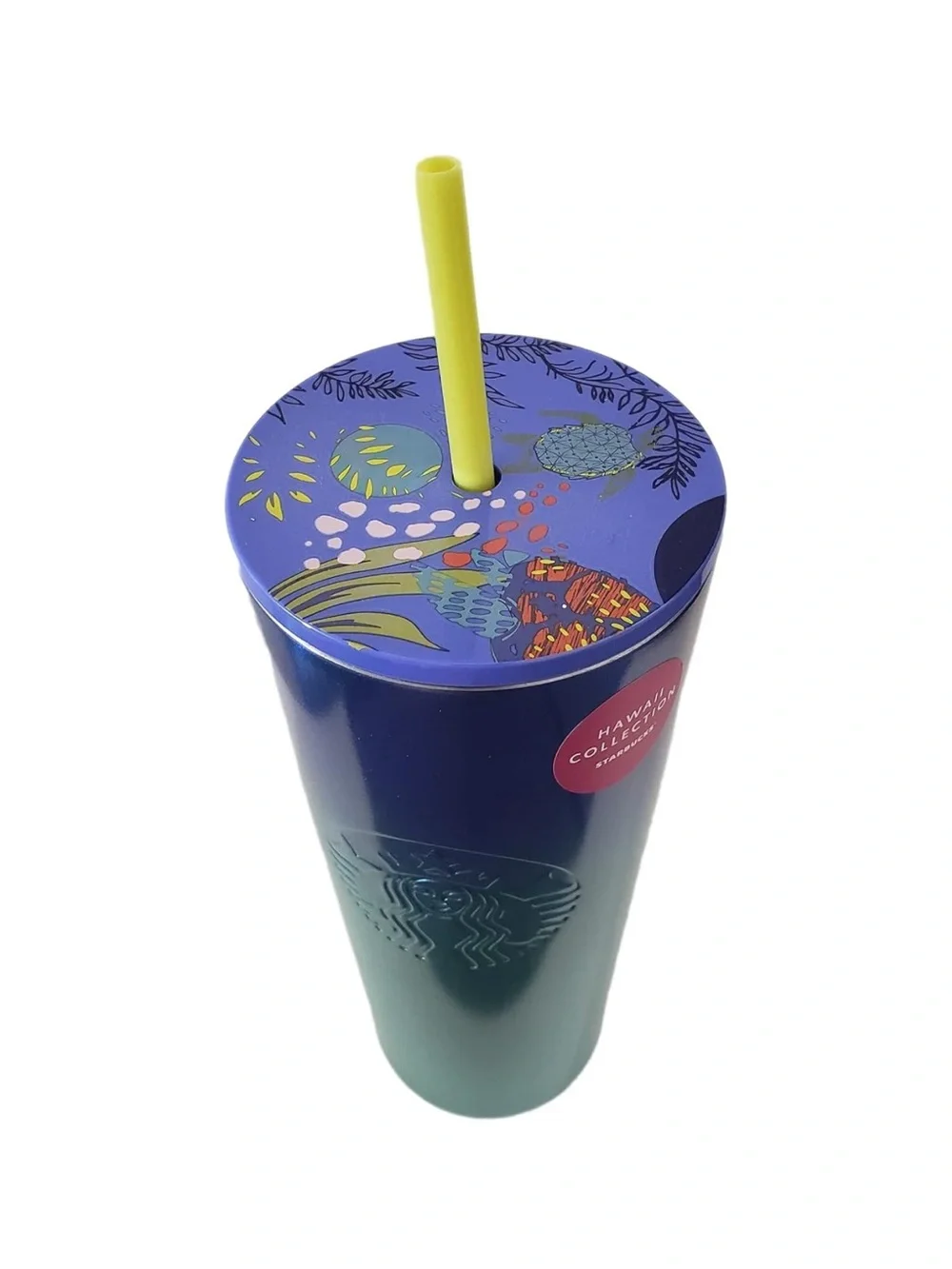 STARBUCKS Hawaii Collection Stainless Steel Blue Ombre Tropical Cold Cup 24oz